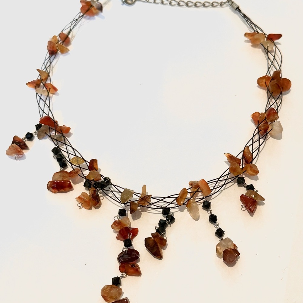 Artisan Crafted Multi-Stone Necklace with Black Accents